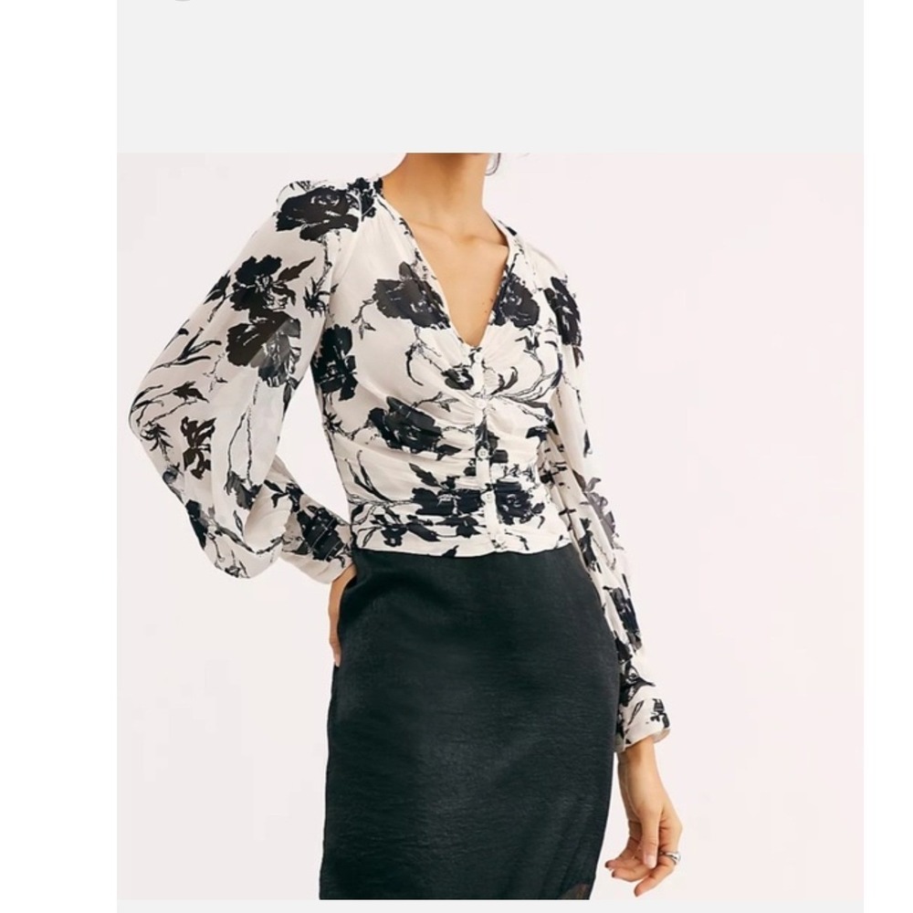Free People White Black Printed Long Sleeve Blouse Size Small If You Had My Love